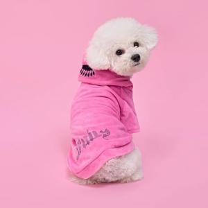 Juicy Couture Bling Velour Pet Hoodie - Hot Pink - M/L (7-12 lbs.) - Pet Hoodies for Small Dogs or Cats