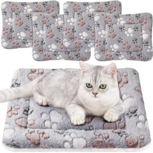 Tuanse 4 Pack Ultra Soft Dog Cat Bed Mat Small Animal Guinea Pig Bed with Cute Print Reversible Fleece Dog Crate Kennel Pad Cozy Washable Thickened Hamster Pet Beds Mat(13 x 19 Inches,Light Gray)