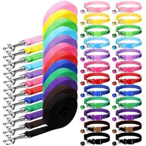 Amylove 48 Pcs Dog Collar and Leash Set, Polypropylene Adjustable Puppy Collars for Medium Dogs Small Pet Puppy Walking Training with Hook and Buckle(Multicolor,Solid Pattern)