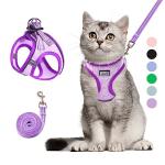 Betmaypet Cat Harness and Leash Set, Soft and Breathable Vest with Reflective Strip, Escape Proof Kitten Harness, Easy to Wear for Cats Walking and Traveling (Purple, M)