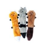 ZippyPaws Skinny Peltz - No Stuffing Dog Toy Pack to Keep Them Busy, for Small and Medium Dogs, Squeaky Pet Toys, Unstuffed Chew Toys, Soft Plush Variety Pack, Fox, Raccoon, and Squirrel - 11"