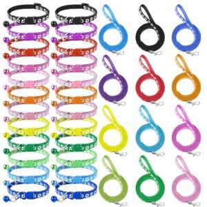 48 Pcs Dog Collar and Leash Set, Nylon Puppy Collars Bulk, Polypropylene Adjustable Paw Print Puppy Col with Quick Release Buckle, for Puppies and Kittens, Multicolor