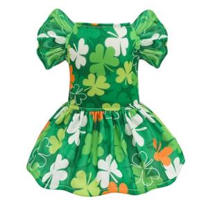 CuteBone Frilly Dog Dress Princess Puppy St.Patrick's Day Dresses with Ruffled Sleeves Cat Clothes Outfit for Small Dogs Girl Pet Apparel FX12S