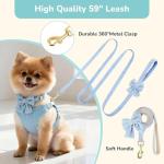RoseYouth Dog Collar and Leash Set with Bowtie, Girl Dog Collars Metal Buckle Adjustable for Small Medium Dogs (Blue-Harness, S: Neck 10-16", Chest 13-16")