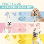 RoseYouth Dog Collar and Leash Set with Bowtie, Girl Dog Collars Metal Buckle Adjustable for Small Medium Dogs (Blue-Harness, S: Neck 10-16", Chest 13-16")