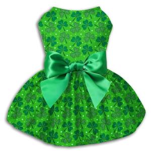 St. Patrick's Day Dog Dress, Green Shamrock Clover Puppy Skirt with Bowknot, Soft Breathable Pet Clothes for Small Medium Dogs & Cats, Cute Irish Holiday Outfit Apparel & Costume