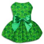 St. Patrick's Day Dog Dress, Green Shamrock Clover Puppy Skirt with Bowknot, Soft Breathable Pet Clothes for Small Medium Dogs & Cats, Cute Irish Holiday Outfit Apparel & Costume