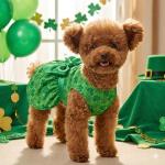 St. Patrick's Day Dog Dress, Green Shamrock Clover Puppy Skirt with Bowknot, Soft Breathable Pet Clothes for Small Medium Dogs & Cats, Cute Irish Holiday Outfit Apparel & Costume
