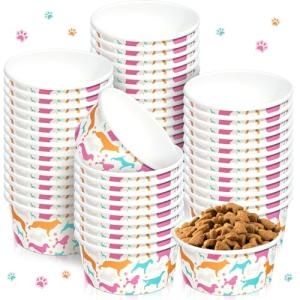 Mifoci 100 Pcs Disposable Dog Bowls 1.5 Cups Pets Disposable Feeding Bowls for Dogs and Cats Pets Paper Travel Cups for Small Medium Dogs Cats Puppy Kitten Dry or Wet Serving Food Water (Classic)