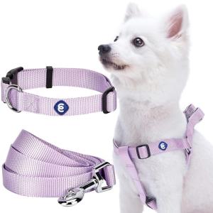 Blueberry Pet Essentials Matching Harness, Collar & Leash Set in Lavender, Adjustable Nylon for Medium & Large Breeds