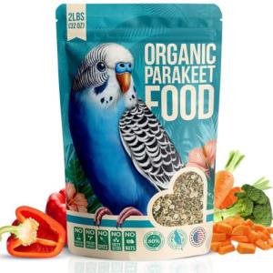 Flocksentials Organic Parakeet Food - No Fillers, Fatty Seeds, or Dyes - Budgies, Lovebirds & Parrotlets - Premium Human Grade Seed Mix, Grain & Wholesome Veggies – Made in USA (2 lbs)