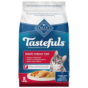Blue Buffalo Tastefuls Natural Dry Food for Adult Indoor Cats, Salmon & Brown Rice Recipe, 3-lb. Resealable Bag