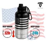 TALA TEAM Insulated Dog Water Bottle Portable (32oz) - Dog Travel Water Bottle with a Hook for Hiking & 2 Bowls Attached. Pet Travel Accessories, Puppy Essentials, Portable Pet Dispenser.