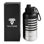 TALA TEAM Insulated Dog Water Bottle Portable (32oz) - Dog Travel Water Bottle with a Hook for Hiking & 2 Bowls Attached. Pet Travel Accessories, Puppy Essentials, Portable Pet Dispenser.