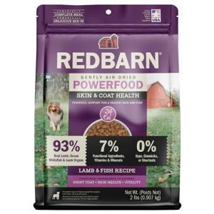 Redbarn Powerfood Air Dried Dog Food for Skin & Coat Health - 93% Lamb, Fish, & Lamb Organs with Omega-3s & 6s - Non-GMO Dry Full Feed or Topper Made in USA - 2lb