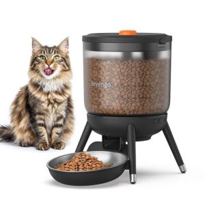 Invengo Automatic Cat Feeder with Timed Food Dispenser, One-Touch Feeding, Dual Power Supply, Anti-Bug Design, Visible 3L Hopper – Automatic Pet Feeder for Cats and Small Dogs