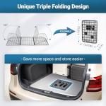 rabbitgoo Dog Car Barrier for SUVs, Adjustable Large Pet Gate, Universal-Fit Divider Cargo Net, Heavy-Duty Wire Mesh Dog Barrier SUV, Van Vehicles Subaru Car Accessories Safety Travel, Triple Folding
