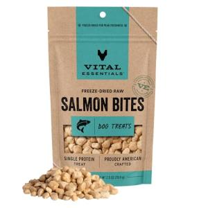 Vital Essentials Freeze Dried Dog Treats | Salmon Bites, Single Protein | Premium Quality | Grain Free Training Treats for Dogs, 2.5 oz Bag