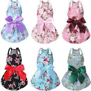 Frienda 6 pcs Dog Dresses Girls Dog Clothes Floral Cute Princess Bowknot Puppy Dresses Pet Cat Clothes Skirts Rosette Summer Outfits Apparel for Chihuahua Yorkies Female Small Cat Pets Kitten(S)