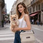 Modoker Dog Travel Bag Organizer for Supplies with 2 Food Containers, 2 Collapsible Bowls & Feeding Mat, Airline Approved Dog Travel Accessories Duffel Bag for Weekend Trips, Camping & Beach, Beige