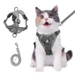 Wanheart cat Chest Harness and Leash, Anti-Escape Adjustable Soft mesh cat Leash and Chest Harness Set for All Types of Cats cat Vests (Grey, 6.6-9.9lb)