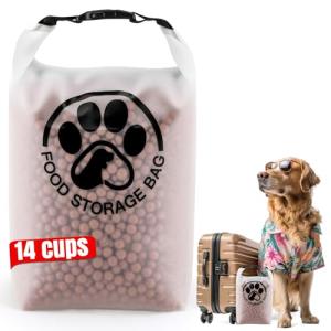 Aosnare Pet Food Storage Bag for Travel - Transparent Leak-Proof Dog Food Container with Roll-Top Closure, Keeps Kibble Fresh for Camping Trip, Dog Boarding, Weekend Getaways (14 Cups)