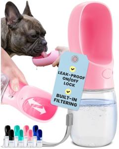 MalsiPree On The Go Dog Water Bottle Dispenser - 12 oz Pink - Leak-Proof Lock & One-Hand Operation - Dog Water Bowl - Pet Travel Bottle with Built-in Bowl, Travel Ready BPA-Free Pet Supplies