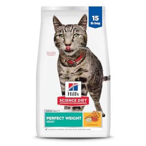 Hill's Science Diet Perfect Weight, Adult 1-6, Weight Management Support, Dry Cat Food, Chicken Recipe, 15 lb Bag