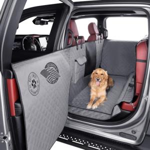 Dog Hammock For Truck with Fold Up Seats - Heavy Duty Crew Cab Size Floor Cover with Door Protection - Waterproof Truck Dog Seat Cover Back Seat with Door Protection - Machine Washable with Travel Bag