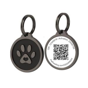 Pet Dwelling QR Dog ID Tag – Smart Dog Tag & Cat Tag with Free Personalized Online Profile, Instant Scan Alerts & AI Powered Insights (Lux Black Paw)