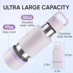 KEWIXY Insulated Dog Water Bottle with Travel Bowl, Dog Lover Gift, Portable Water Bottle Dispenser, Accessories for Car, Hiking, Camping, Outdoor, Leak-Proof, Detachable (Pale Mauve)