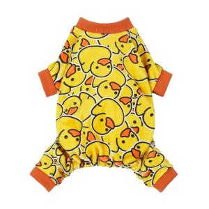 Fitwarm Funny Duck Dog Pajamas, Dog Winter Clothes for Small Dogs Girl, Lightweight Velvet Pet Jumpsuit, Cat Onesie, Yellow, Large