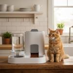 NASTELLA Automatic Cat Feeder and Water Dispenser Set, 2-in-1 Gravity Food Bowl Station for Small Medium Cats Dogs Puppy Kitten Rabbits, Auto Feeding Supplies