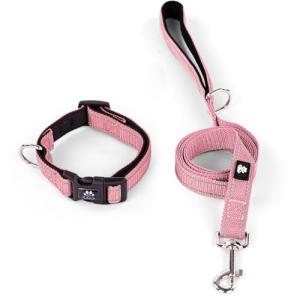 IVY&LANE Reflective Dog Collar and Leash Set,Adjustable Neoprene Padded Dog Collars for Puppy, Breathable Nylon Pet Collar for Small Medium Large Dogs (Medium,Pink)