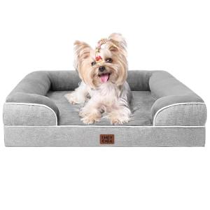 EHEYCIGA Orthopedic Dog Bed for Small Dogs, Waterproof Memory Foam Small Pet Beds with Sides, Non-Slip Bottom and Egg-Crate Foam Medium Dog Couch Bed with Washable Removable Cover, Grey