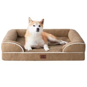 EHEYCIGA Orthopedic Dog Beds for Large Dogs, Waterproof Memory Foam Large Dog Bed with Sides, Non-Slip Bottom and Egg-Crate Foam Pet Couch Bed with Washable Removable Cover, Camel
