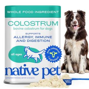 Native Pet Colostrum for Dogs – Bovine Colostrum Powder – Allergy Relief, Immune Support & Itchy Skin Treatment – Dog Multivitamins for Skin & Gut Health – Puppy Milk Replacement & Prebiotic -120 ct.