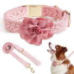 HQREA Pink Dog Collar and Leash for Medium Dogs Girls Adjustable Rose Gold Metal Buckle & Durable Padded Handle for Pet Wedding Party,M