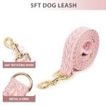 HQREA Pink Dog Collar and Leash for Medium Dogs Girls Adjustable Rose Gold Metal Buckle & Durable Padded Handle for Pet Wedding Party,M