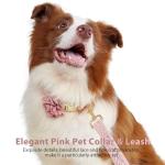 HQREA Pink Dog Collar and Leash for Medium Dogs Girls Adjustable Rose Gold Metal Buckle & Durable Padded Handle for Pet Wedding Party,M