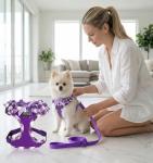 SuperBuddy Upgraded Soft Mesh Dog Harness, Super Breathable Lightweight Pet Harnesses for Puppy Dogs Outdoor Walking, Purple Dog Harness and Dog Leash Set Packing -Small