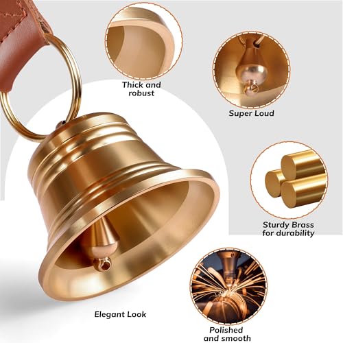 FOLKSMATE Leather Dog Door Bells for Potty Training, Big Brass Puppy Dog Door Bells Extra Loud for Dogs Training, Housebreaking, Door Knob, Dog Bell to Ring to Go Outside Puppy Pet Supplies Leather
