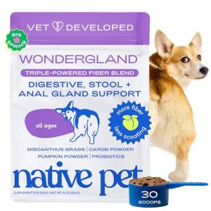 Native Pet WonderGland - Dog Anal Gland Treatment Using Fiber for Dogs - Prevent Scooting for Dogs Anal Gland Supplement Including Dog Gut Health Probiotics for Anal Gland Support - 30 Scoops