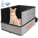 17.7''x 13.5''x 13.7" Travel Litter Box for Cats, Collapsible & Portable Cat Litter Box with Removable Shield & Leak-Proof Hard Bottom, Includes Travel Accessories, Ideal for Car, Hotel, Airplane