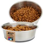 GORILLA GRIP Set of 2 Dog Bowls, Heavy Duty Metal Food and Water Bowl for Feeding Dogs and Cats, Dishwasher Safe, Rust Resistant Stainless Steel, BPA Free Rubber Base, Holds 2 Cups (16 fl oz), Gray