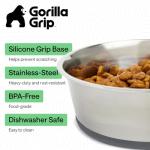 GORILLA GRIP Set of 2 Dog Bowls, Heavy Duty Metal Food and Water Bowl for Feeding Dogs and Cats, Dishwasher Safe, Rust Resistant Stainless Steel, BPA Free Rubber Base, Holds 2 Cups (16 fl oz), Gray