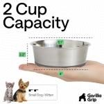 GORILLA GRIP Set of 2 Dog Bowls, Heavy Duty Metal Food and Water Bowl for Feeding Dogs and Cats, Dishwasher Safe, Rust Resistant Stainless Steel, BPA Free Rubber Base, Holds 2 Cups (16 fl oz), Gray