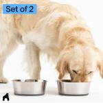 GORILLA GRIP Set of 2 Dog Bowls, Heavy Duty Metal Food and Water Bowl for Feeding Dogs and Cats, Dishwasher Safe, Rust Resistant Stainless Steel, BPA Free Rubber Base, Holds 2 Cups (16 fl oz), Gray