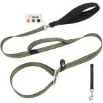 XiaZ 6FT Dog Leash with Comfortable Flat Collar and Soft Padded Handle,Nylon Reflective Double Handle No Pull Leash for Small Medium Large Dogs, Training Walking Running (Green)