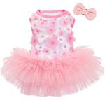 SIMCAPY Dog Dress, Fashion Puppy Tutu Princess Dresses for Small Dogs Girl, Sweet Skirt with Dog Bowknot Clips, Spring Dog Cat Clothes Pet Apparel (Pink Floral Dress, XXX-Small)